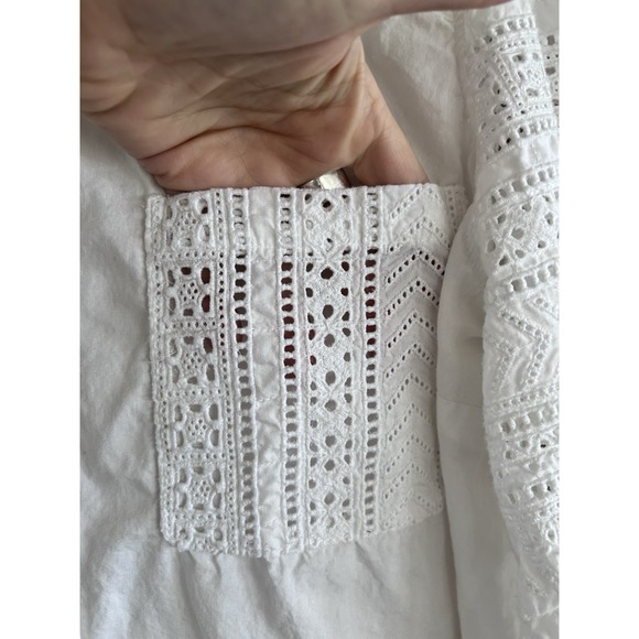 Anthropologie White Eyelet Lace Country Peasant Puff Sleeve Shirt Blouse 12 - Picture 9 of 9
